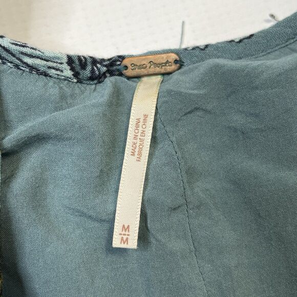 Free People Dress Womens Medium Lucky Loosey Mini Tunic Blue Paisley Floral Boho - Picture 6 of 11